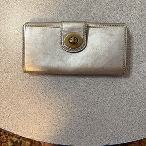 Coach Metallic Silver Wallet with Gold Clasp